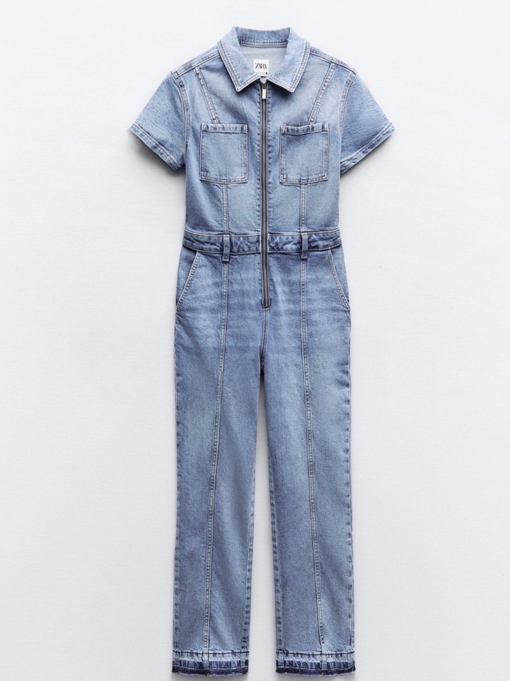 Zara Woman The Fitted Long ZW Denim Short Sleeve Jumpsuit Size S Normcore